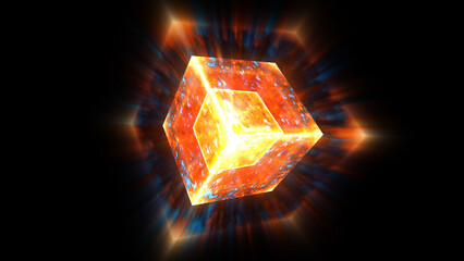 Eternal flame power overwhelming cube mystery core full energy surface and blur ray around