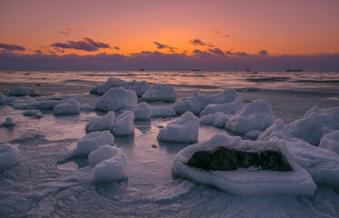 Ice on the winter sea coast