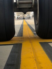 aircraft parking in line at the airport.
