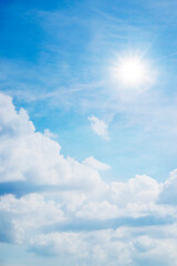 clouds in the blue sky. Windy clear cloud on blue sky in morning summer nature background concept for vivid nature fog banner image