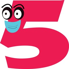 cute cartoon vector wearing mask in number five for kids on white background
