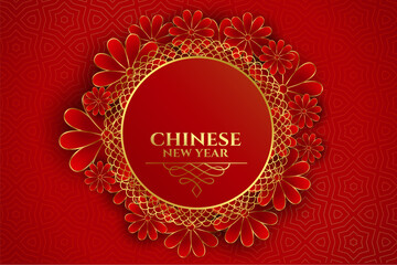 Happy chinese new year foral frame on red background