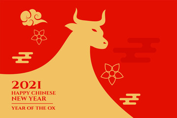 Obraz premium 2021 happy chinese new year greetings of ox background