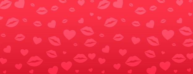 red hearts and lips romantic banner design