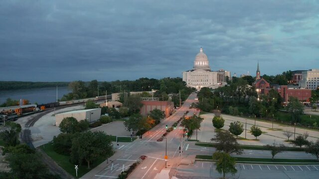 Aerial View Over The Town and Waterfront of Jefferson City Missouri