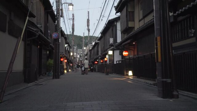 Sunset Set in Quiet Alleyway in Gion Kyoto Japan - Handheld Shot