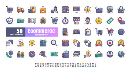 64x64 Pixel Perfect of Ecommerce Online Shopping Delivery. Filled Gradient Color Thin Line Outline Editable Stroke Icons Vector. for Website, Application, Printing, Document, Poster Design, etc.