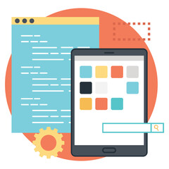 Flat design concept for app development with smartphone