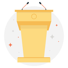 Rostrum stand with microphones, flat vector icon