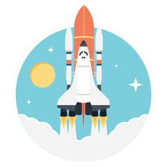 Rocket launch icon. Flat vector illustration. Concept of business launch  