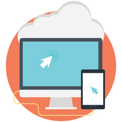 Cloud Client Server vector icon, computer and mobile phone connected to the cloud
