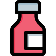 Red Bottle with blue lid vector illustration. Ketchup bottle icon