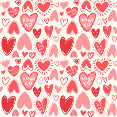 Seamless pattern for Happy Valentine's Day celebration with holiday symbols.