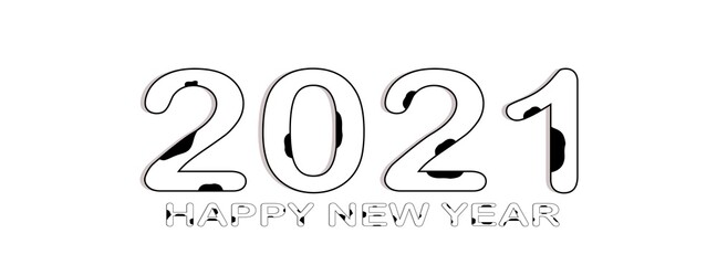 Happy New Year 2021. Vector illustration of cow skin pattern on white background