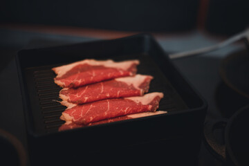 Thin piece beef for Shabu hot pot Japanese food style.