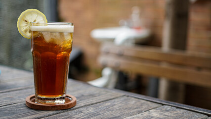 lemon tea on top table with right blank space