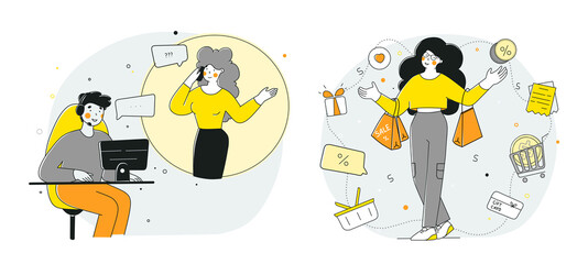 Customer orientation, flat business vector illustration. Special offer for clients, online shopping.