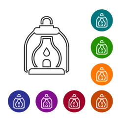 Black line Camping lantern icon isolated on white background. Set icons in color circle buttons. Vector.