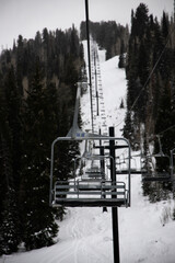 Long line of chairlifts at ski resort