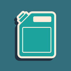 Green Canister for gasoline icon isolated on green background. Diesel gas icon. Long shadow style. Vector.