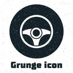 Grunge Steering wheel icon isolated on white background. Car wheel icon. Monochrome vintage drawing. Vector.