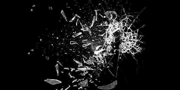 Broken glass on the black bachground. Isolated realistic cracked glass effect