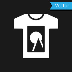 White T-shirt icon isolated on black background. Vector.