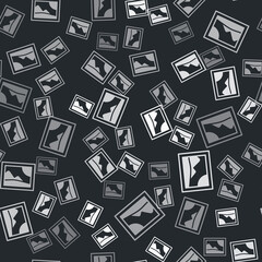 Grey Picture landscape icon isolated seamless pattern on black background. Vector.