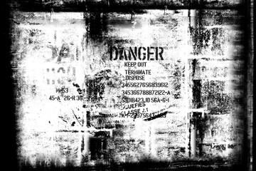 Abstract grunge futuristic cyber technology background. Drawing on old grungy surface. Monochrome abstract grunge black and white illustration