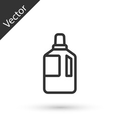 Grey line Fabric softener icon isolated on white background. Liquid laundry detergent, conditioner, cleaning agent, bleach. Vector Illustration.