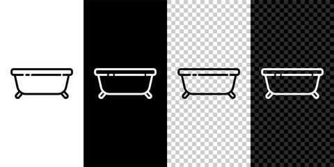 Set line Bathtub icon isolated on black and white background. Vector Illustration.