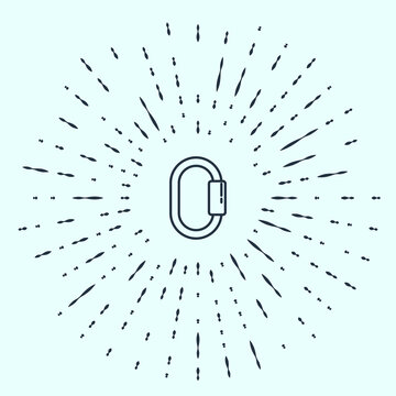 recommend clip art: Black line Carabiner icon isolated on grey background. Extreme sport. Sport equipment. Abstract circle random dots. Vector Illustration.