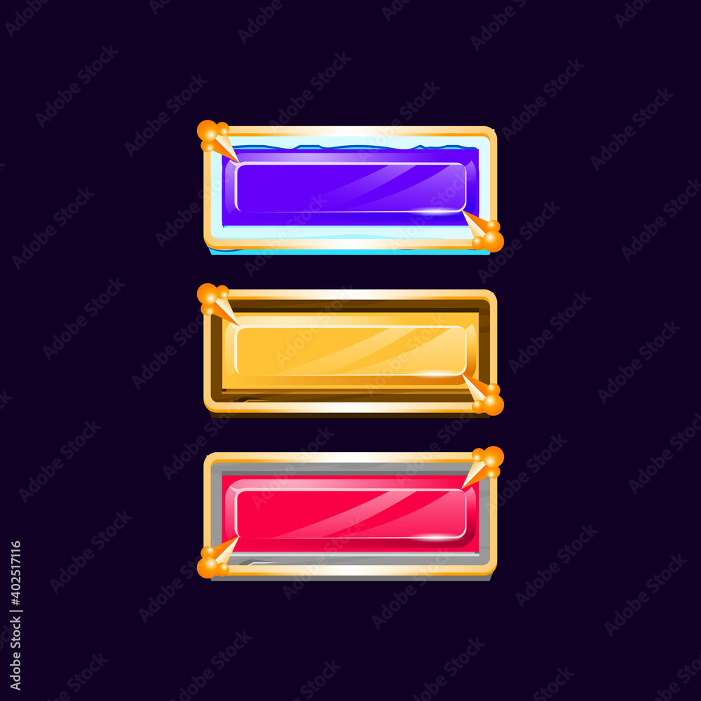 Wall mural colorful diamond gui wooden stone ice button with golden medieval border for game ui asset elements