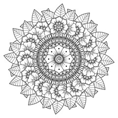 Square pattern in form of mandala with flower for henna, mehndi, tattoo, decoration. decorative ornament in ethnic oriental style. coloring book page.