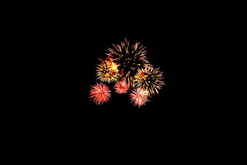 Multicolor fireworks in the black sky