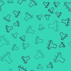 Black line Kitchen extractor fan icon isolated seamless pattern on green background. Cooker hood. Kitchen exhaust. Household appliance. Vector Illustration.