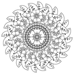 Square pattern in form of mandala with flower for henna, mehndi, tattoo, decoration. decorative ornament in ethnic oriental style. coloring book page.