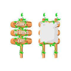 Set of Game ui wooden nature leaves menu sign for gui asset elements vector illustration