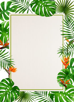 invitation card design, water color of tropical leaves
