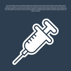 Blue line Syringe icon isolated on blue background. Syringe for vaccine, vaccination, injection, flu shot. Medical equipment. Vector.