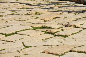 Details close-up of main street in the ruined Roman city