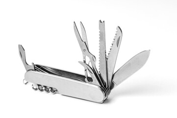 multi-function knife on white background close-up, mock-up, blank for your design