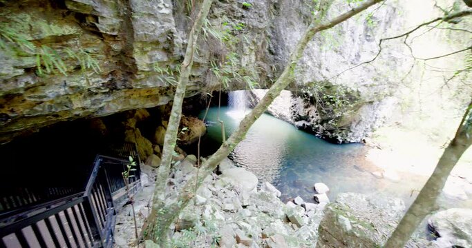 Natural Bridge Waterfall Flowing Through Cave in Springbrook National Park