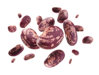 Red beans levitate on a white background