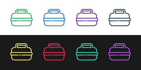 Set line Cooking pot icon isolated on black and white background. Boil or stew food symbol. Vector.