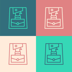 Pop art line Handbag icon isolated on color background. Female handbag sign. Glamour casual baggage symbol. Vector.