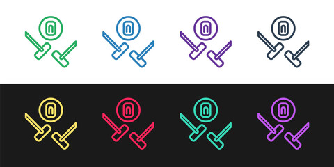 Set line Curling sport game icon isolated on black and white background. Sport equipment. Vector.