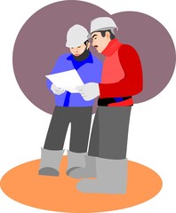 Engineering civil, architect, workers or employee work and discuss together