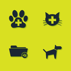 Set Veterinary clinic, Dog, Medical veterinary record folder and icon. Vector.