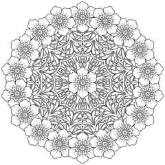 Circular pattern in the form of mandala with flower for henna, mehndi, tattoo, decoration. decorative ornament in ethnic oriental style. coloring book page.